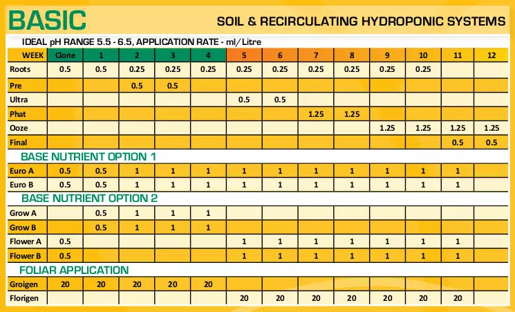 bloom feeding chart basic soil