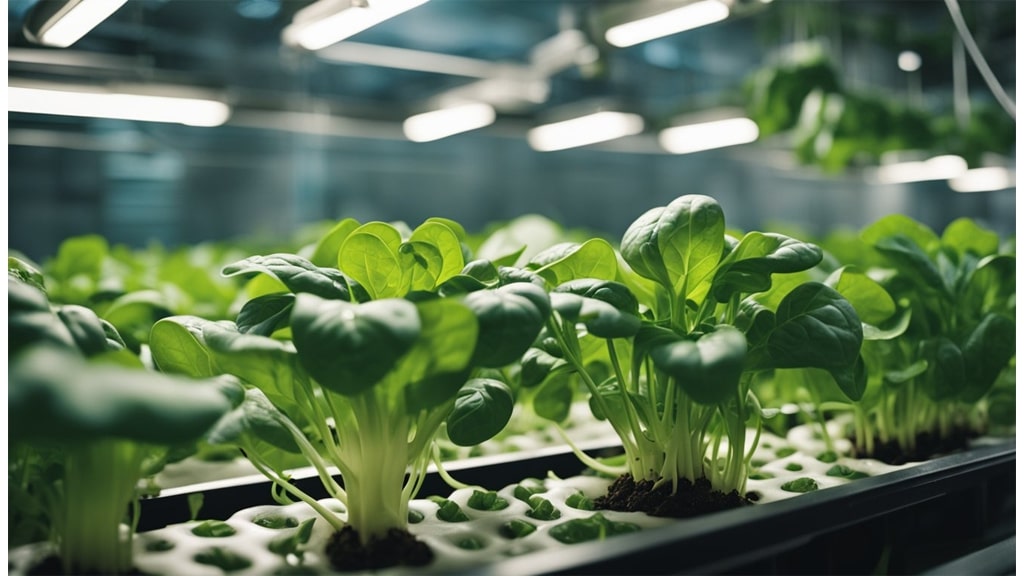 hydroponic spinach tray close up